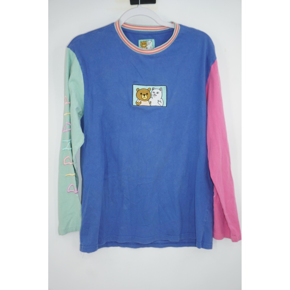 Teddy Fresh x RIPNDIP Shirt‎ Mens Large Colorblock Long Sleeve Graphic Blue Pink